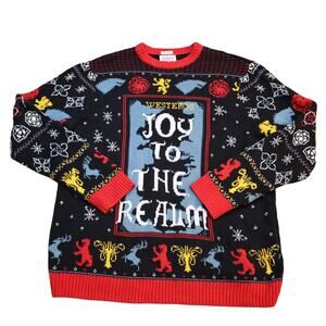 Game Of Thrones Sweater Mens XL Red Pullover Crewneck Christmas Tree Party Realm